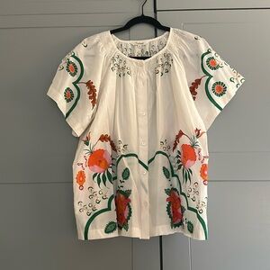 Tucker Ecru Dutch Blossoms Silk Top